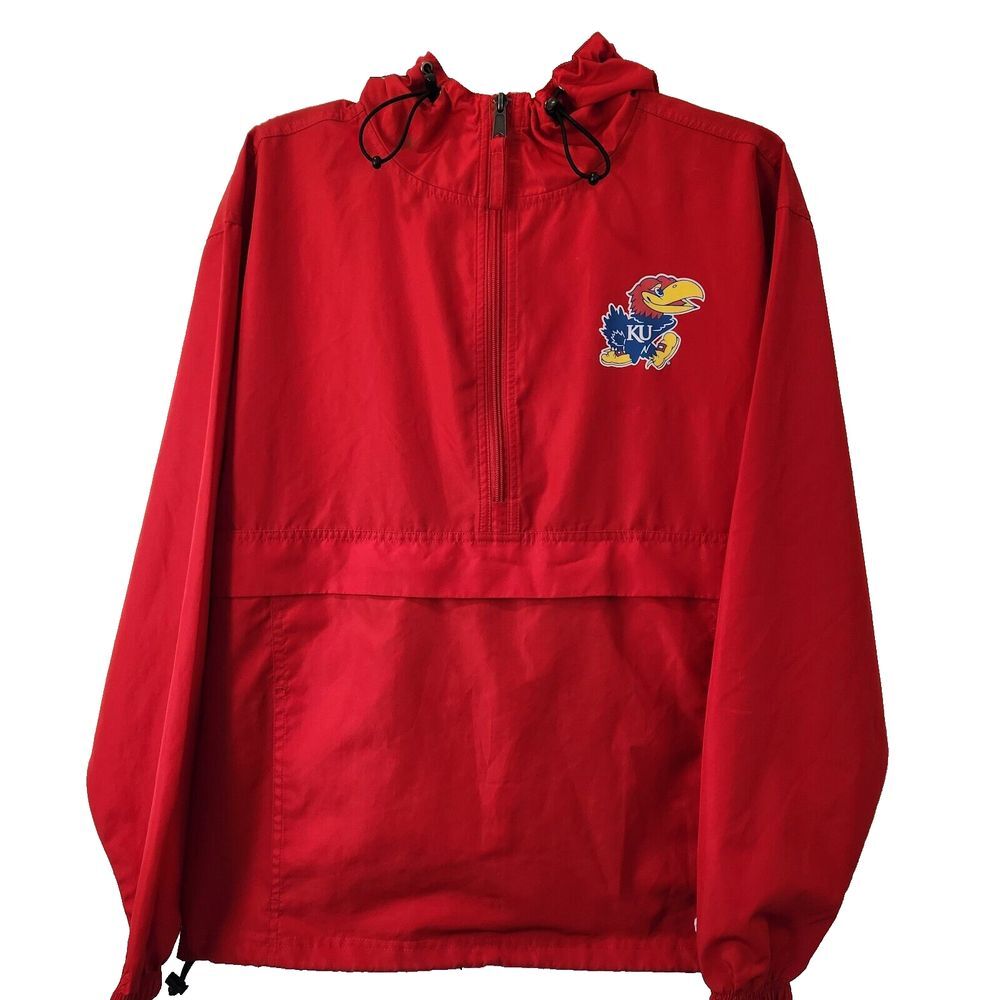 Champion Red Long Sleeve 1/2 Zip Graphic KU Jayhawks‎ Windbreaker Size S NCAA